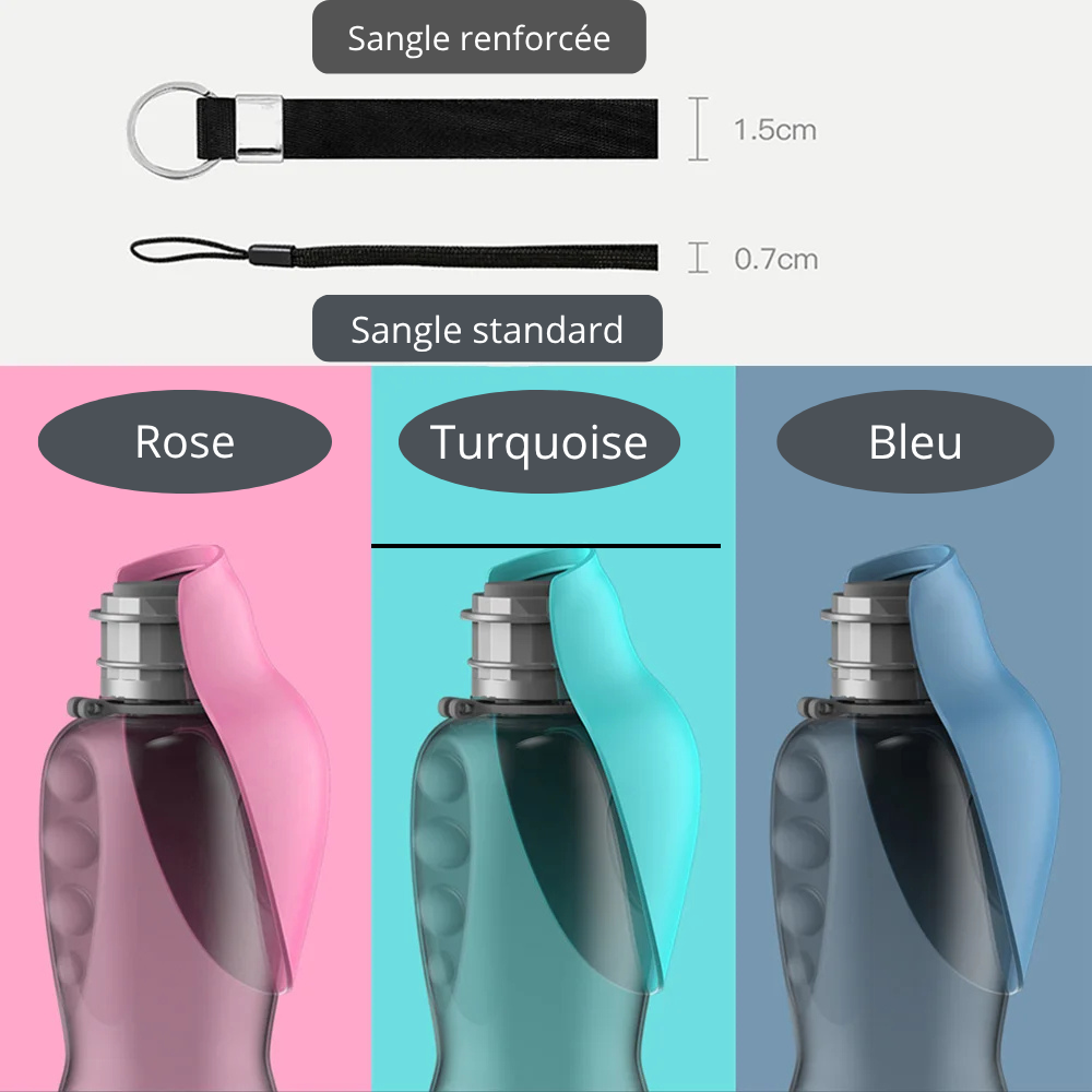 Gourde portable de 800 ml avec support pour chiens de petite et grande taille