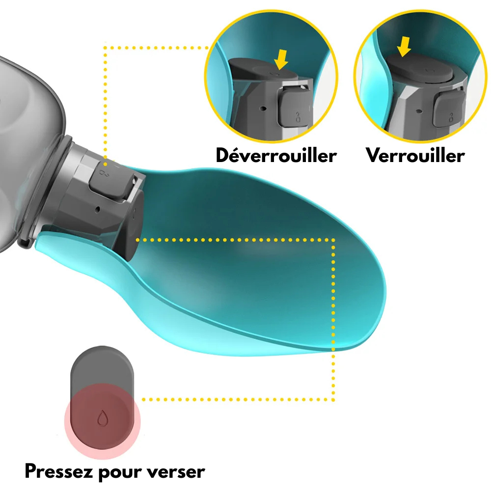 Gourde portable de 800 ml avec support pour chiens de petite et grande taille