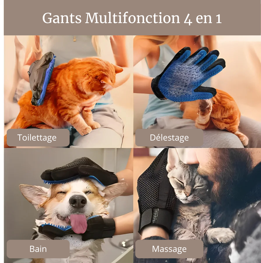 Gant de toilettage pour animaux - massage et démêlage